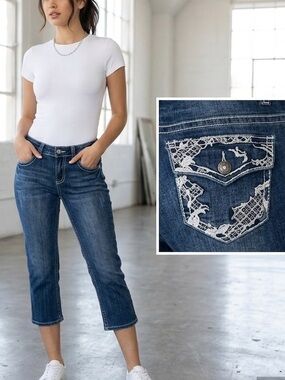 Love Nation Cropped Denim Jeans Capris Size 8 Cotton Blend Y2K Vtg